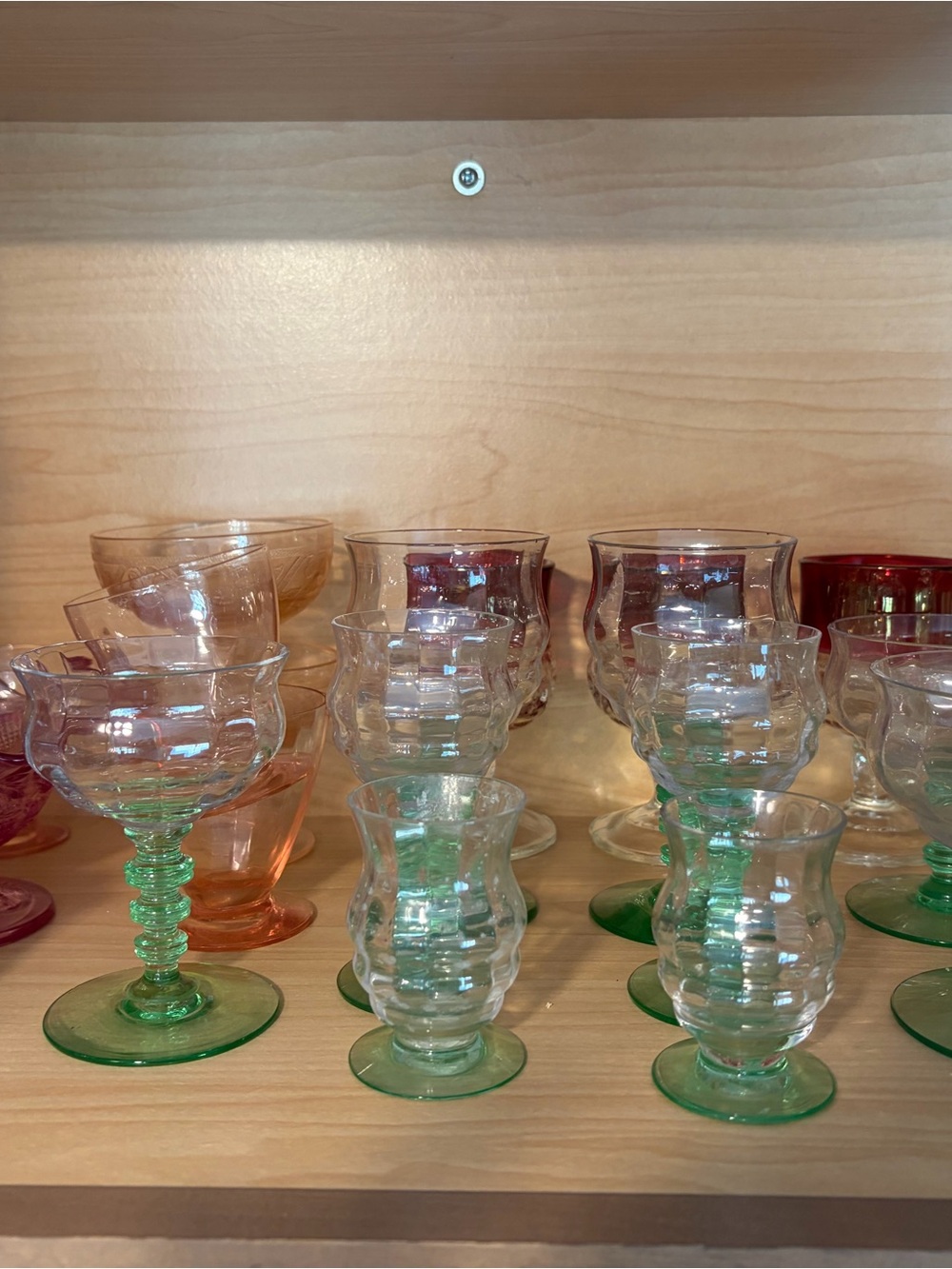 $5 EACH - Green + Red Stemmed Glassware Set - Assorted Wine & Cocktail Glasses